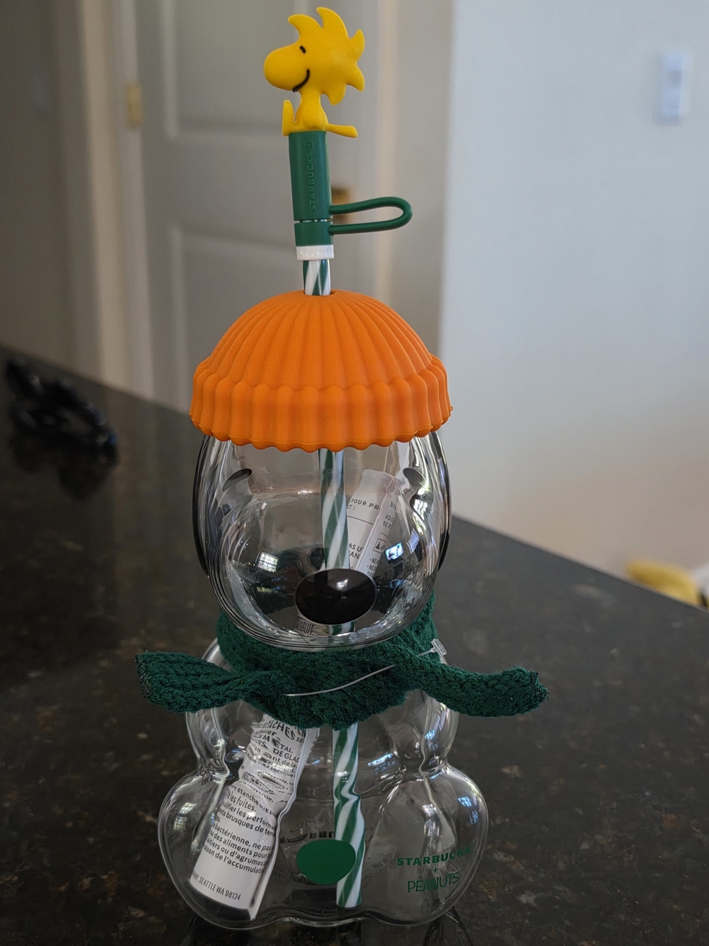 Starbucks Peanuts Orange Hat Snowman Drink Cup with Straw